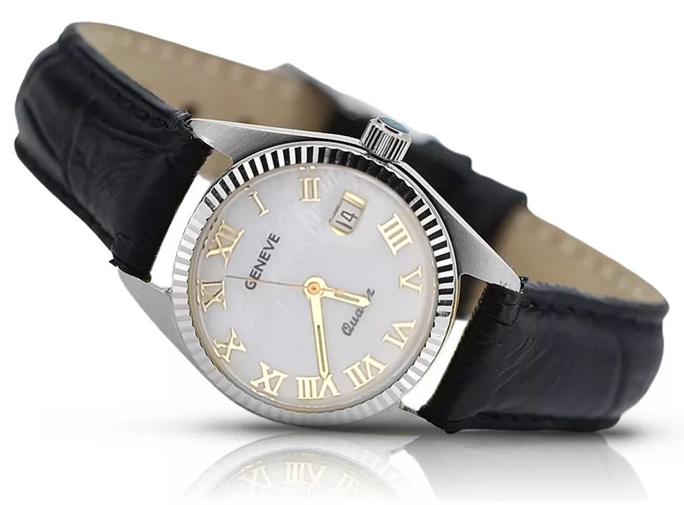 Zegarek damski z białego złota 14k Geneve perłowa tarcza lw020wdpr Wr