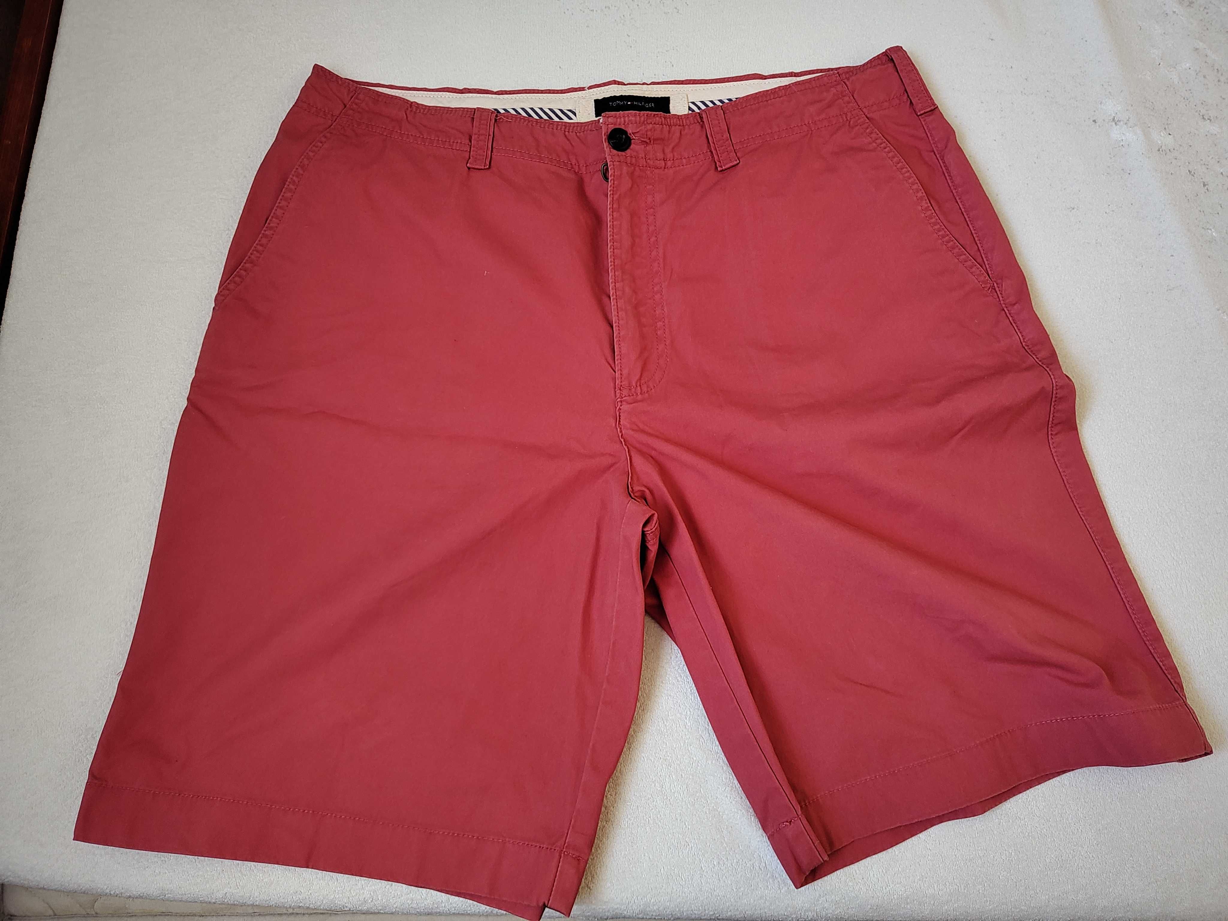 męskie spodnie krótkie tommy hilfiger czerwone bordo rozmiar 40 nowe
