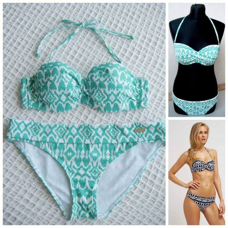 Bikini strój Lascana 38 M 75 B miętowe białe push up print strój