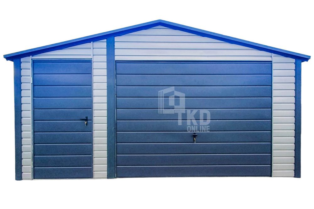 Garaż Blaszany 5X6M Brama Uchylna Drzwi Antracyt Srebrny Rynny Tkd216