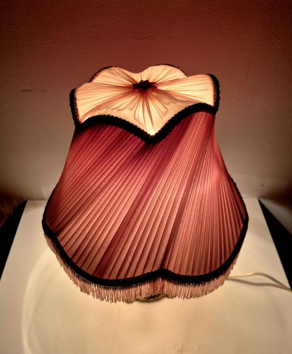 Lampa stołowa podstawa mosiężna Abażur różowy