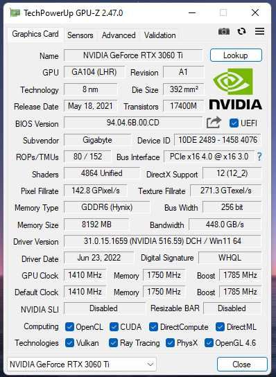 RTX 3060 Ti GIGABYTE AORUS GeForce ELITE 8G rev. 2.0