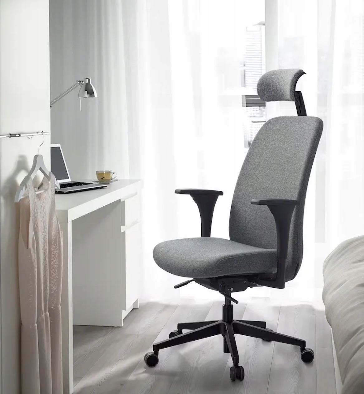 Krzesło biurowe Ikea vallfjället + podłokietniki + zagłówek