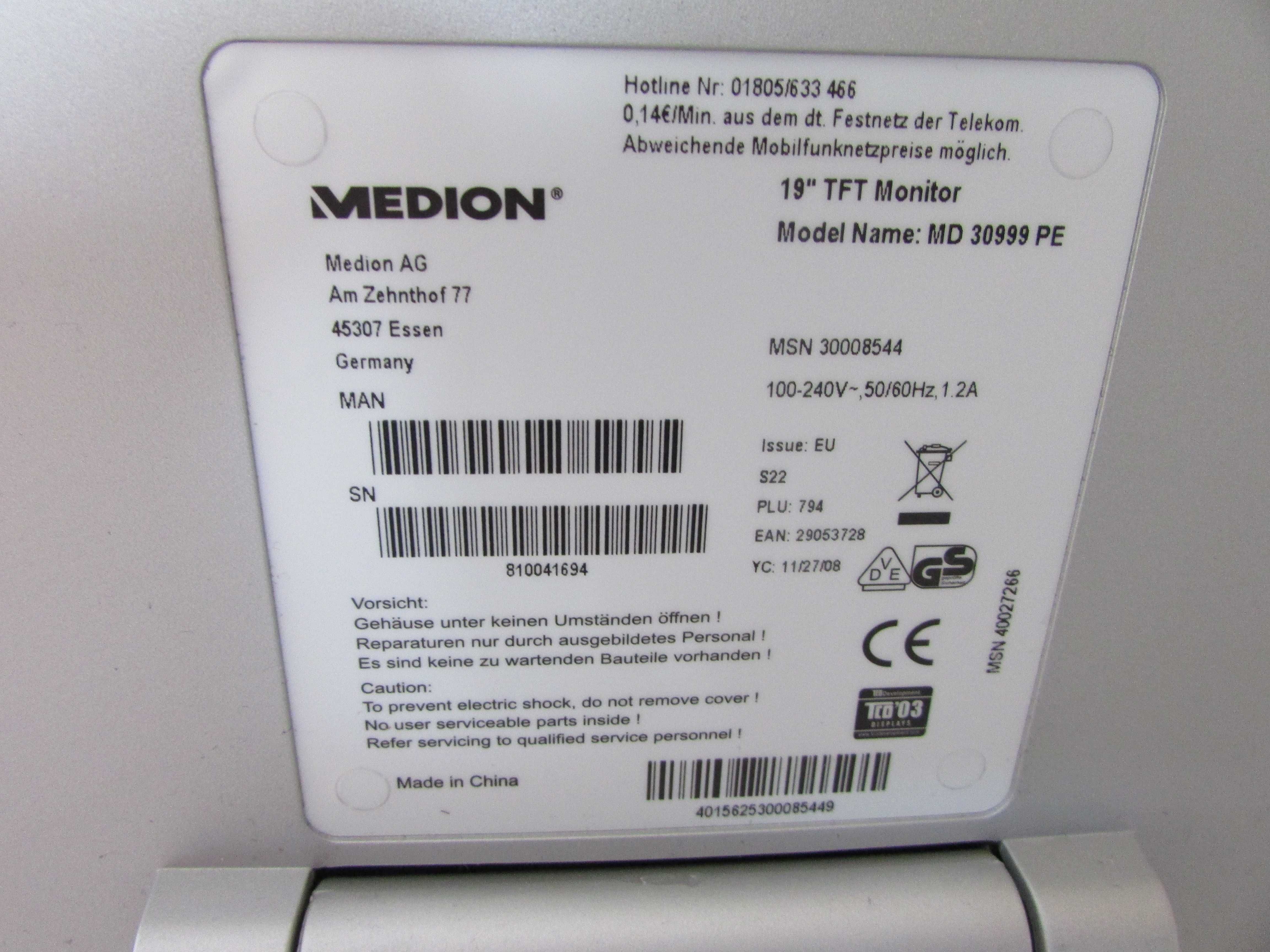 Monitor LCD MEDION 19 cali
