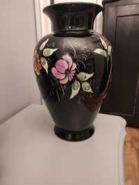 Wazon czarny w kwiaty, ceramiczny