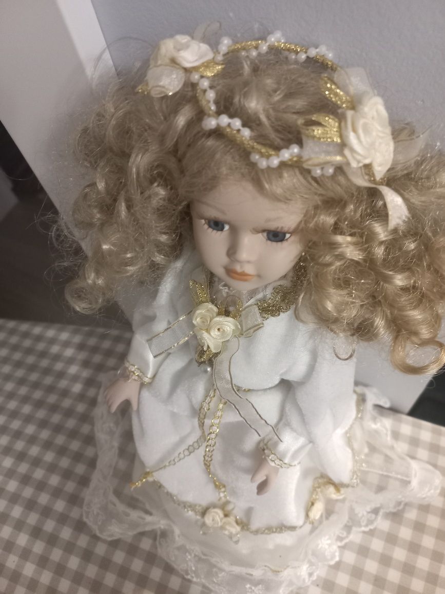Lalka porcelanowa vintage komunia wesele aniołek 32 cm