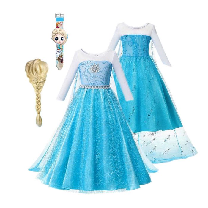 Strój sukienka elza + peruka + zegarek rozmiar s