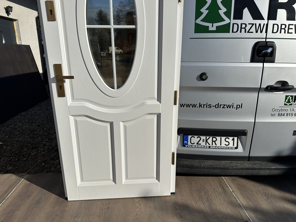 Drzwi zewnętrzne drewniane OD RĘKI białe Angielskie