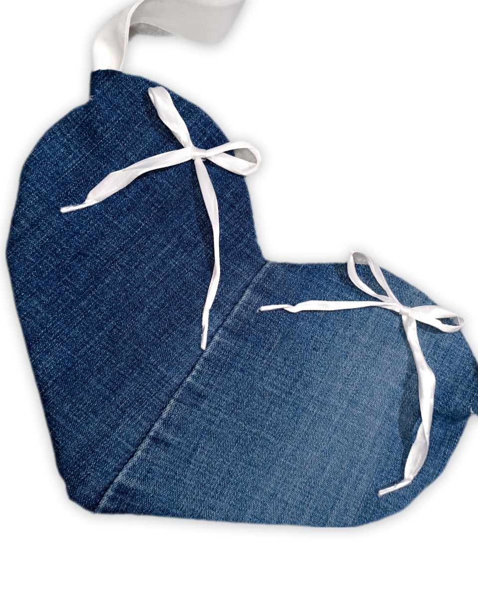 Torebka jeansowa serce na ramię z kokardkami heart denim bag  coquette
