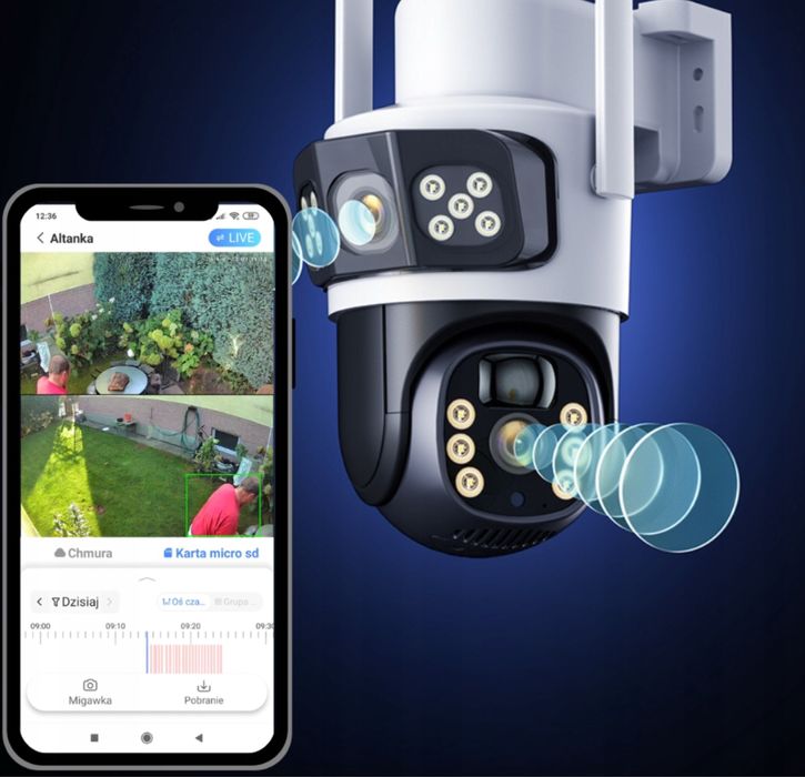 Podwójna Kamera Solarna Obrotowa Moitoring 2w1 LTE 4G Zewnętrzna SIM