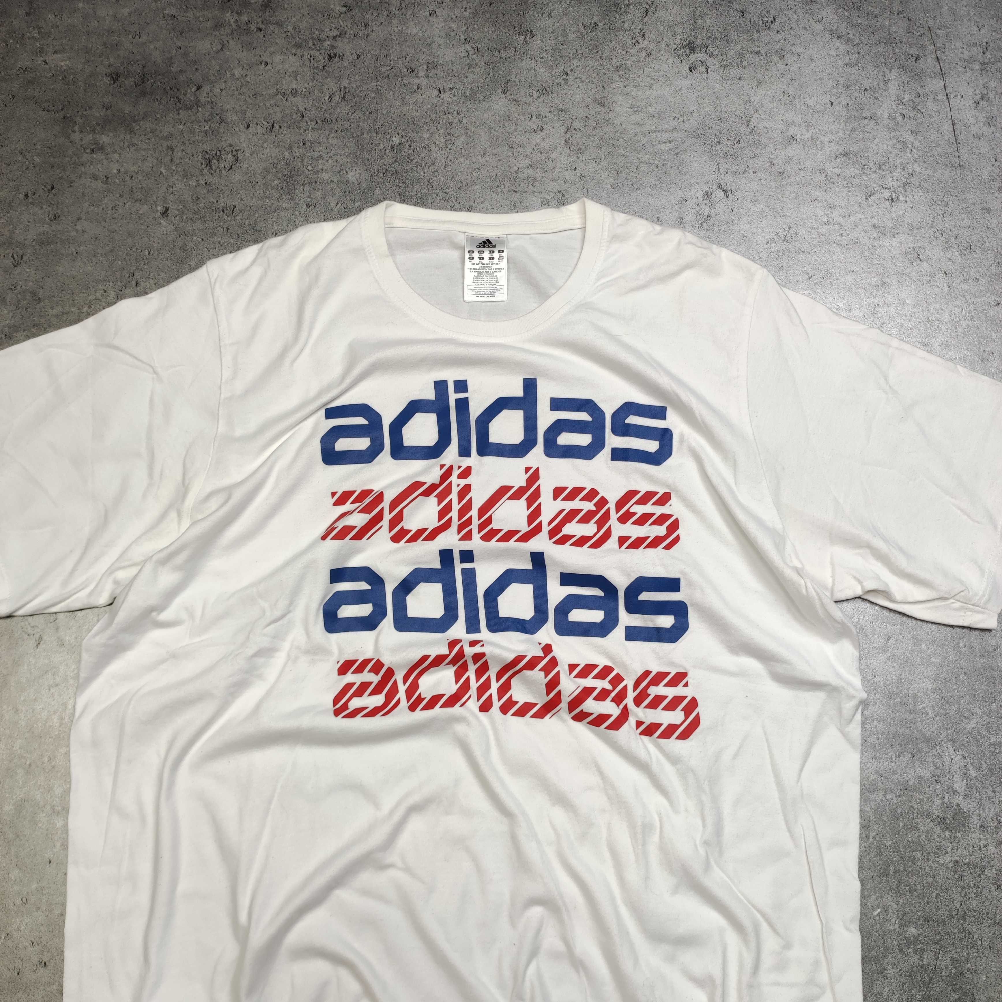 MĘSKA Koszulka PREMIUM Adidas Duże Logo Biała bawełna Sportowa Nadruk