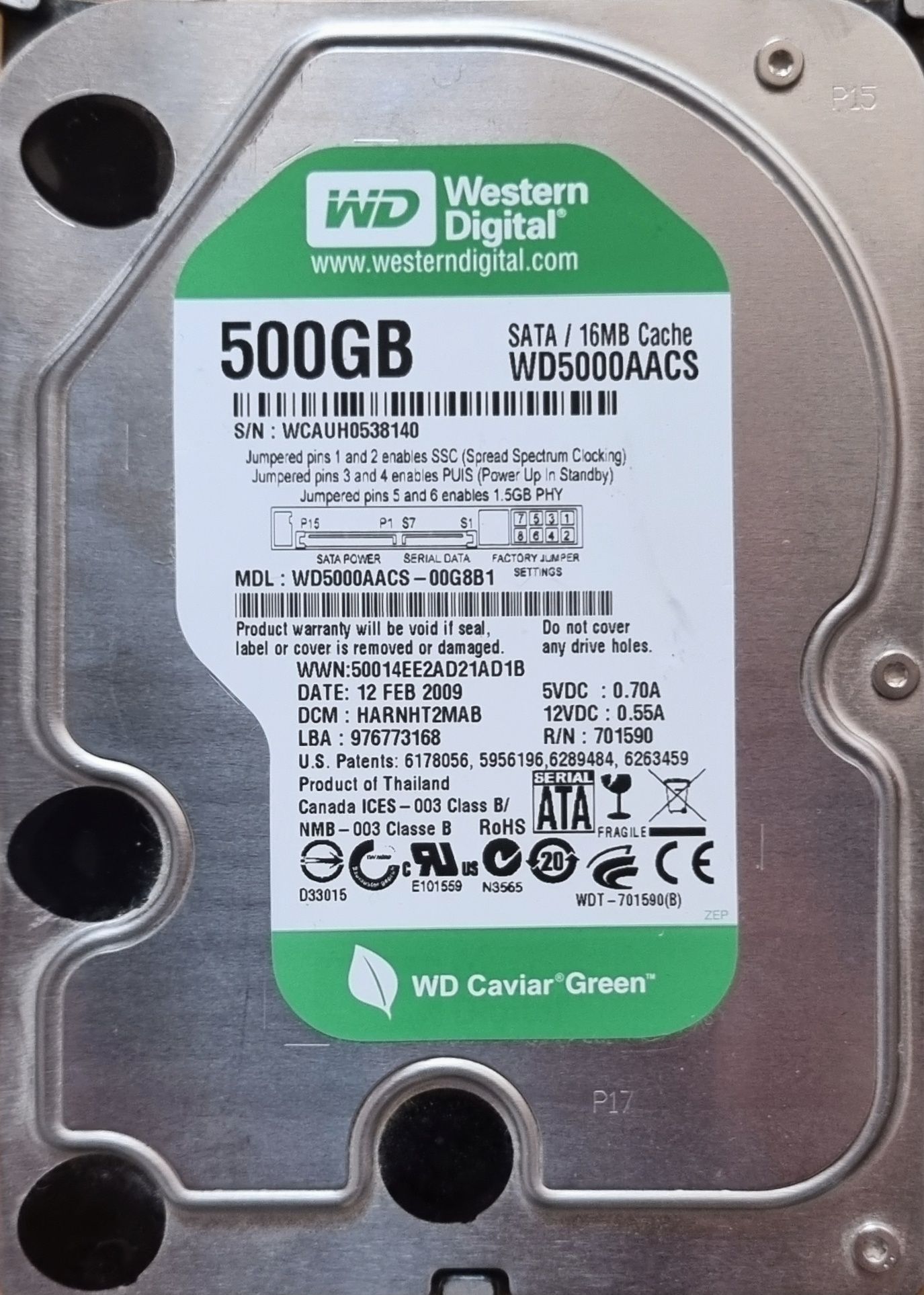 HDD Western Digital Caviar Green 500GB WD5000AACS 3.5"