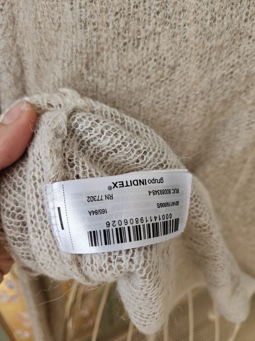 Jesienny Zara Krótki Kardigan damski S Beż Alpaka Wełna Sweter Fluffy