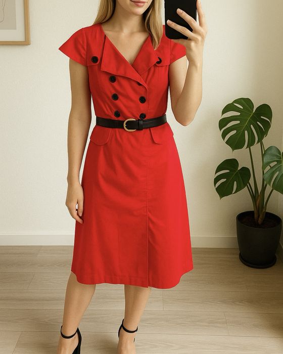 Czerwona bawełniana sukienka szmizjerka Vintage old money style L/XL