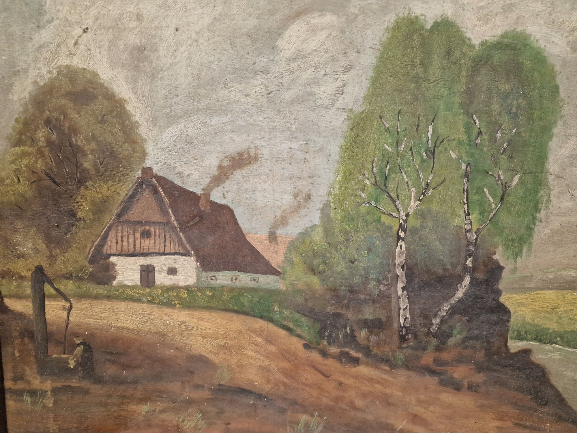 Bardzo duży stary obraz 111x149cm PRL rama drewno