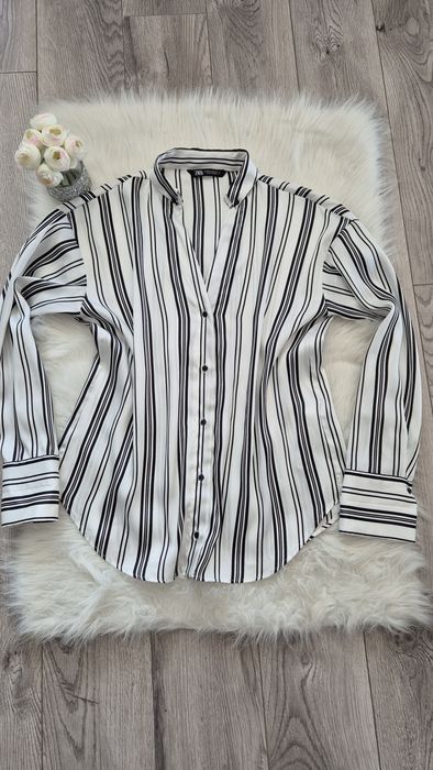 Koszula zara z tkaniny satynowej w paski xs 34 stripes