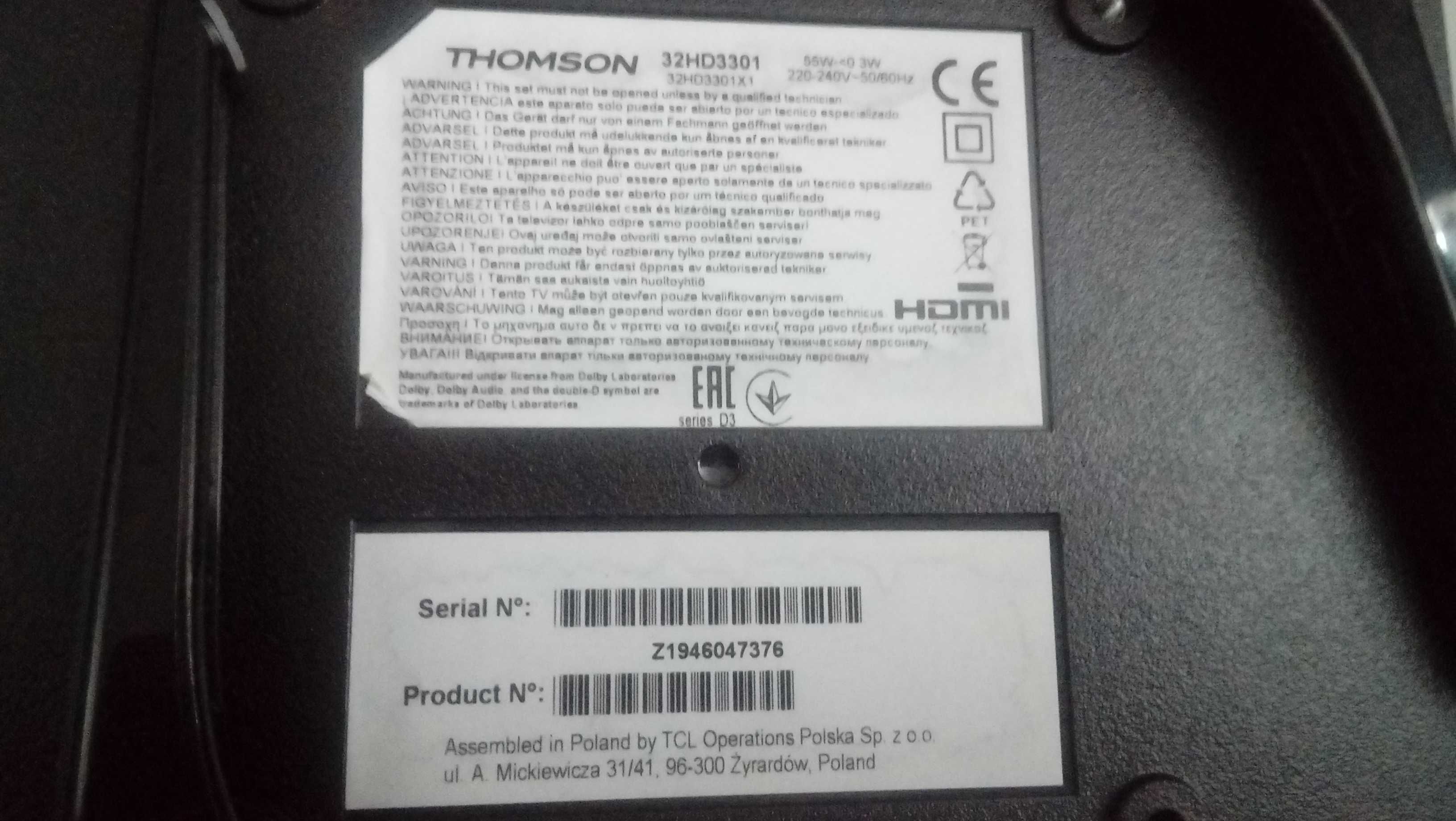 Telewizor thomson 32hd3301 na części