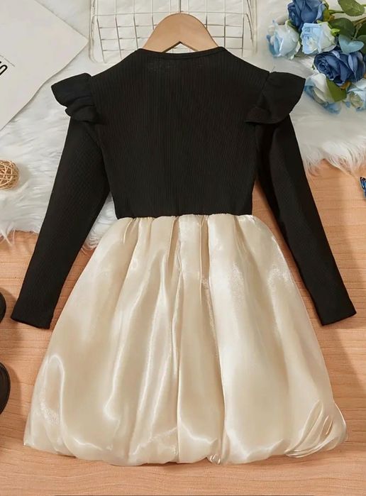 NOWA 110 116 Piekna Sukienka Kokardy czarna kremowa Wizytowa Elegancka