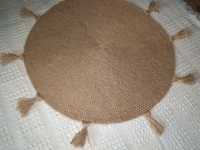 Круглий килимок плетений з китицями/ джутовий коврик Hand made