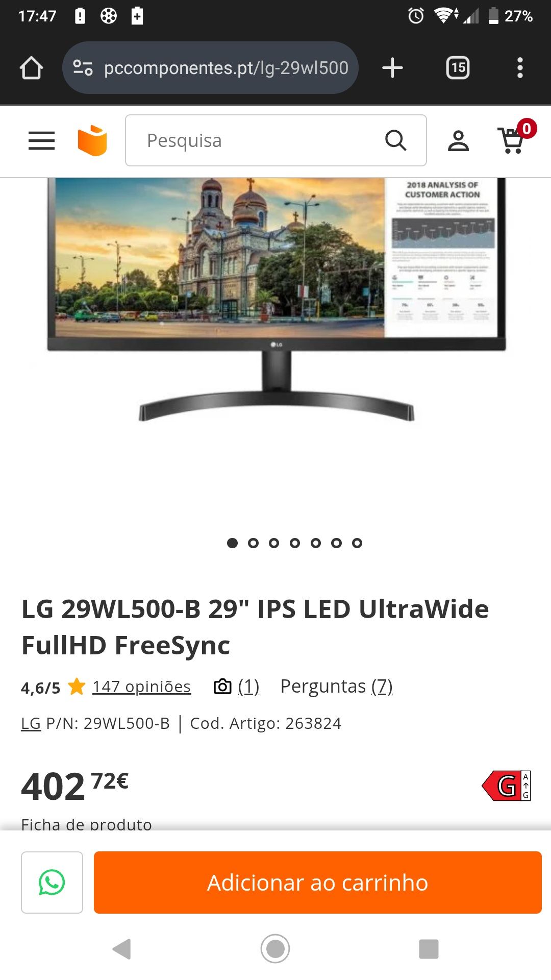 Monitor LG 29lw500 29 pulgadas ultra wide  - full HD a 75hz