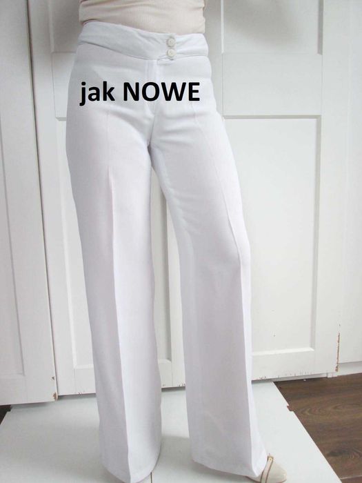 Białe spodnie szerokie nogawki z lnem len vintage S 36 jak NOWE