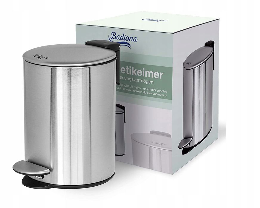 Badiona Kosz Łazienkowy 5l Ze Stali Nierdzewnej z Pedałem Srebrny