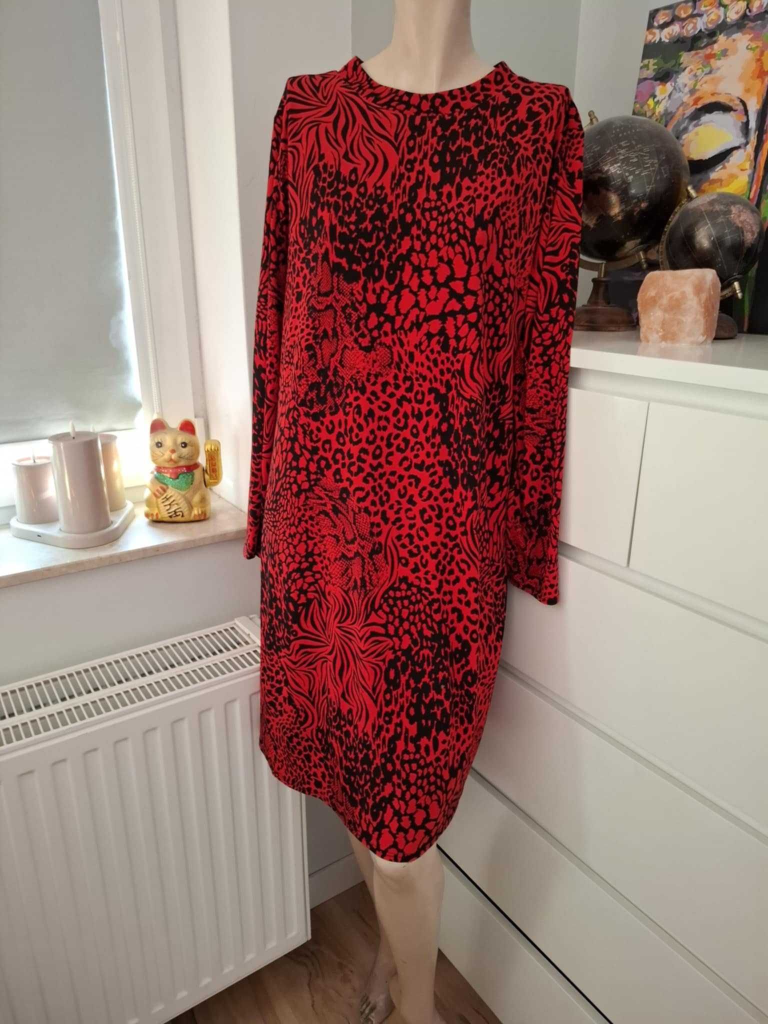 XXXL 46 Wallis elegancka czarna czerwona sukienka koktajlowa panterka