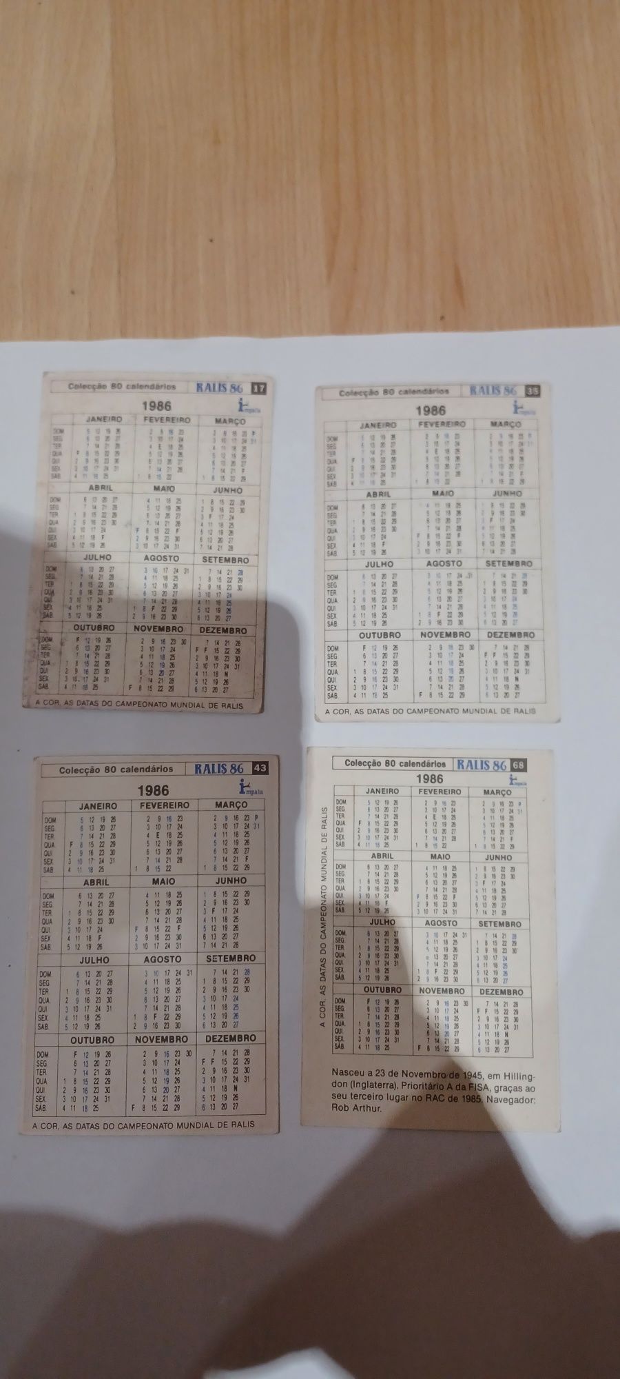 Calendários Ralis 86 - 1986