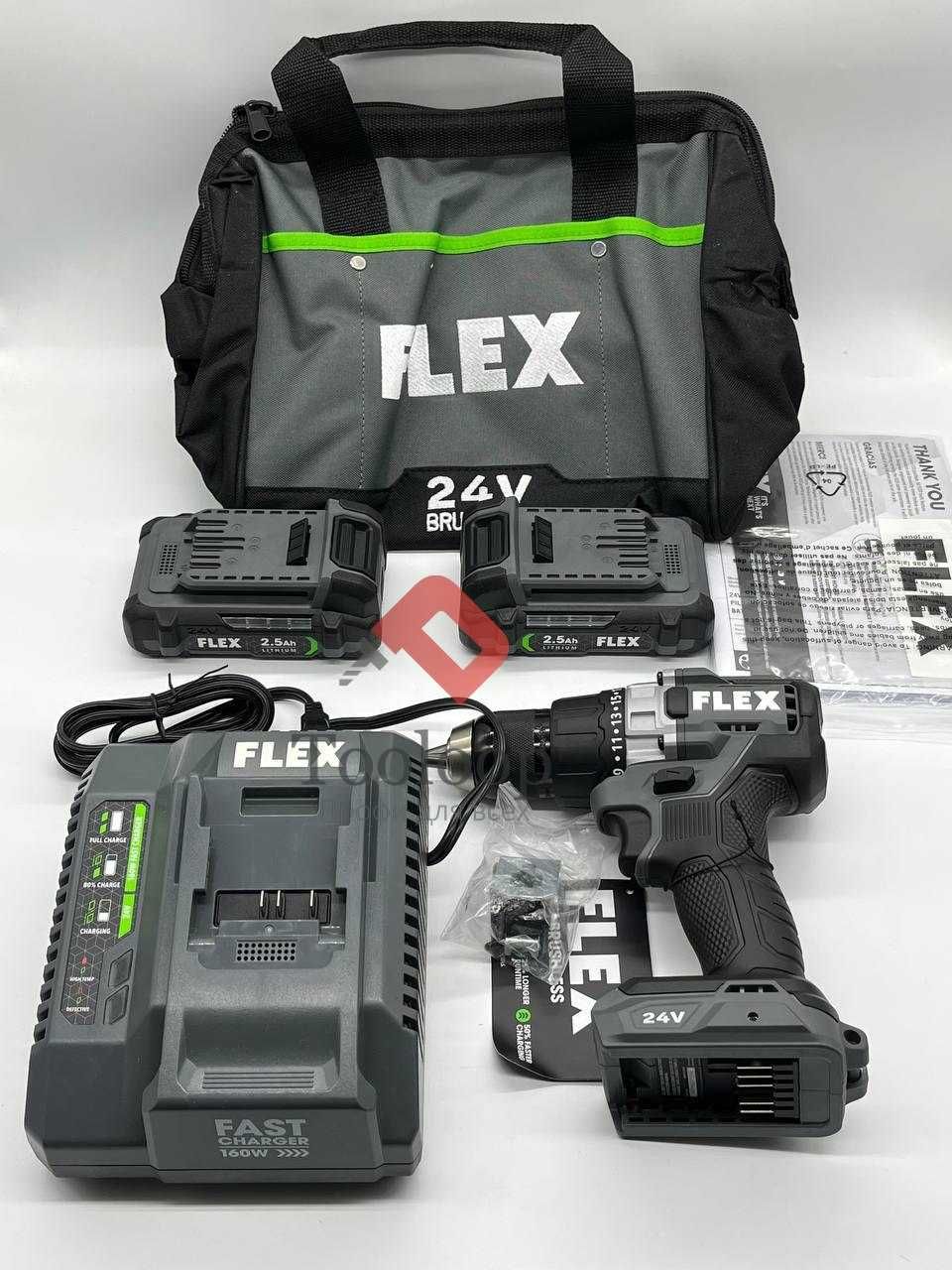 Беспроводная бесщеточная дрель Flex FX1151-2A 24В 1/2 дюйма (комплект)
