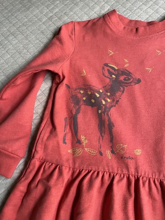 Rozm 116 sukienka Endo dla dziewczynki pomarańczowa z jelonkiem