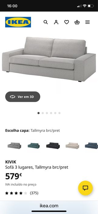Sofa ikea Kiviv 3 lugares usado