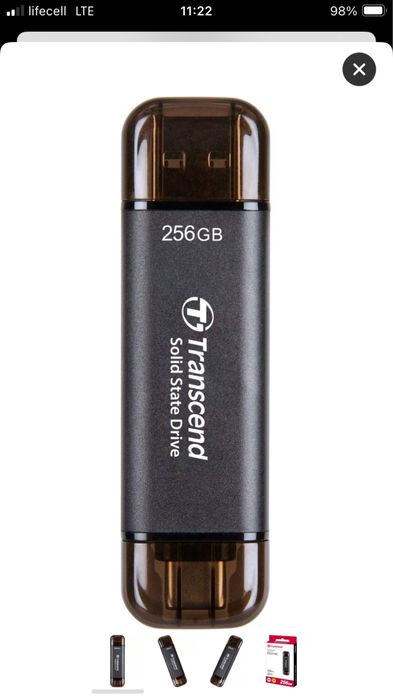 SSD-накопичувач 256 Гб у формі флешки Transcend/SSD USB Type-C флешка