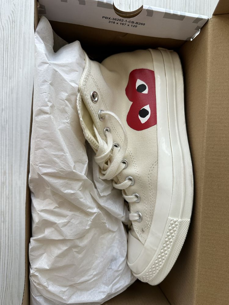 Унисекс высокие кеды Converse Comme Des Garcon Кремовые, 41-41,5