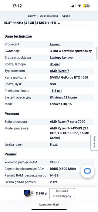 Lenovo LOQ 15 Ryzen 7 7435HS 24GB RAM 512GB + 1TB RTX4060