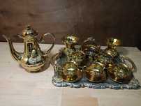 Kawowy złoty serwis porcelanowy