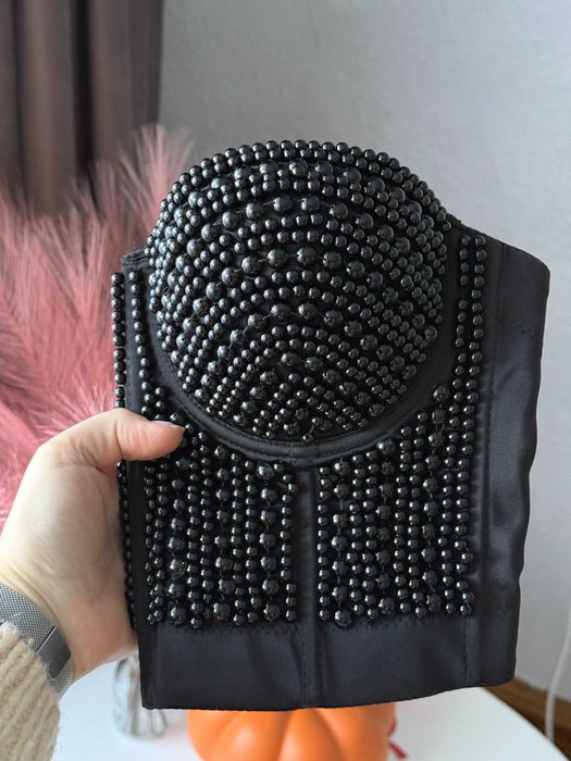 Корсет жіночий з бусами  чорний розмір с-м святковий корсет для жінок