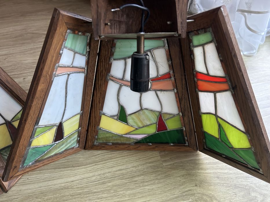 Przepiękny witraż drewno i szkło 33x45