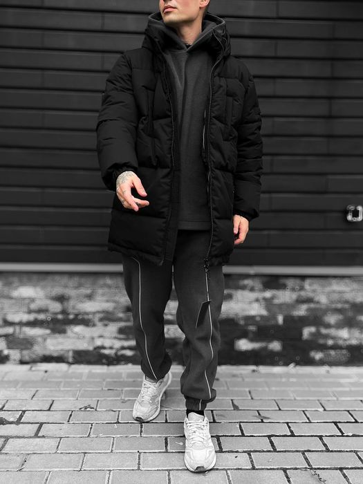Зимова чорна парка Тепла чоловіча куртка Зимний мужской пуховик
