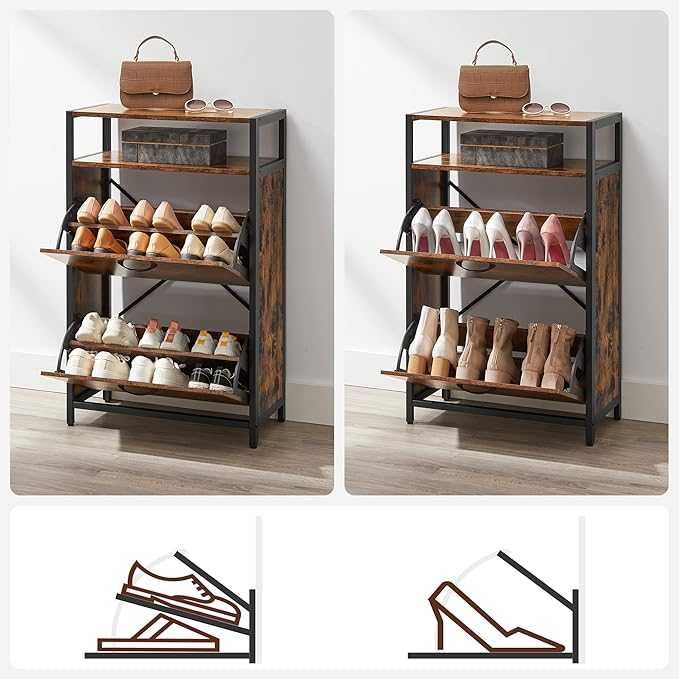 Nowa Szafka na Buty 60x30x130 cm Vintage Brązowo Czarny Regał