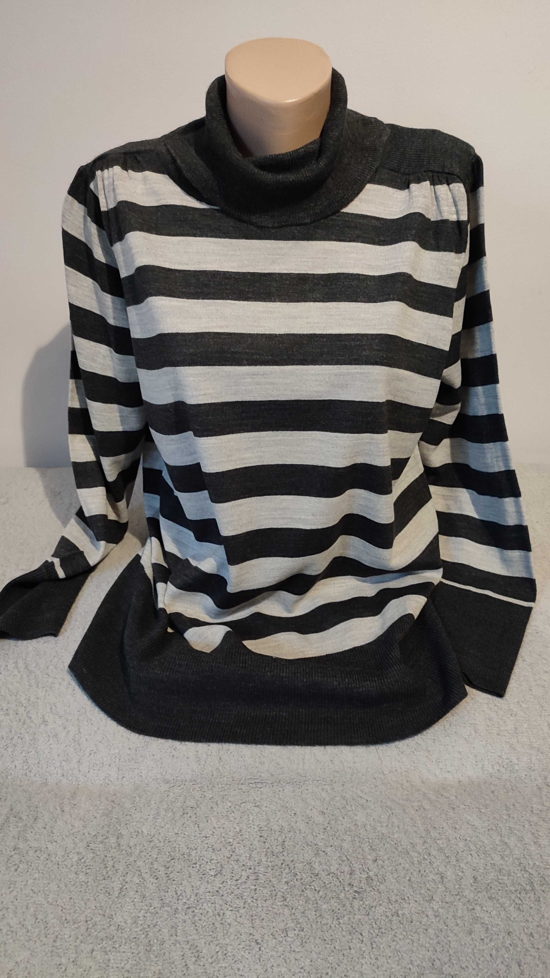 Sweter damski w paski z golfem długi rękaw plus size rozmiar 20