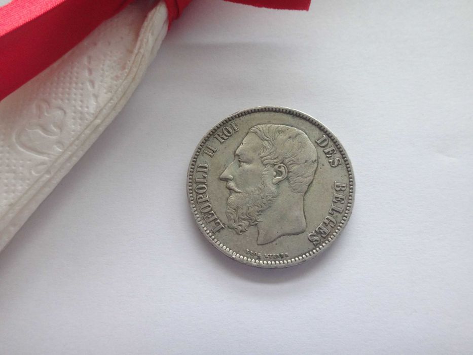 Srebrna moneta 5 franków Belgia 1873