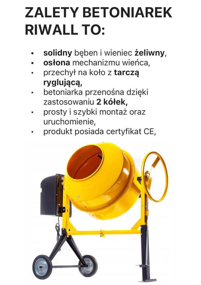 Betoniarka budowlana Riwall- Pro 200 litrów 230V źeliwny wieniec