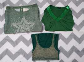 3x bluzka damska bluza top cekiny zielona