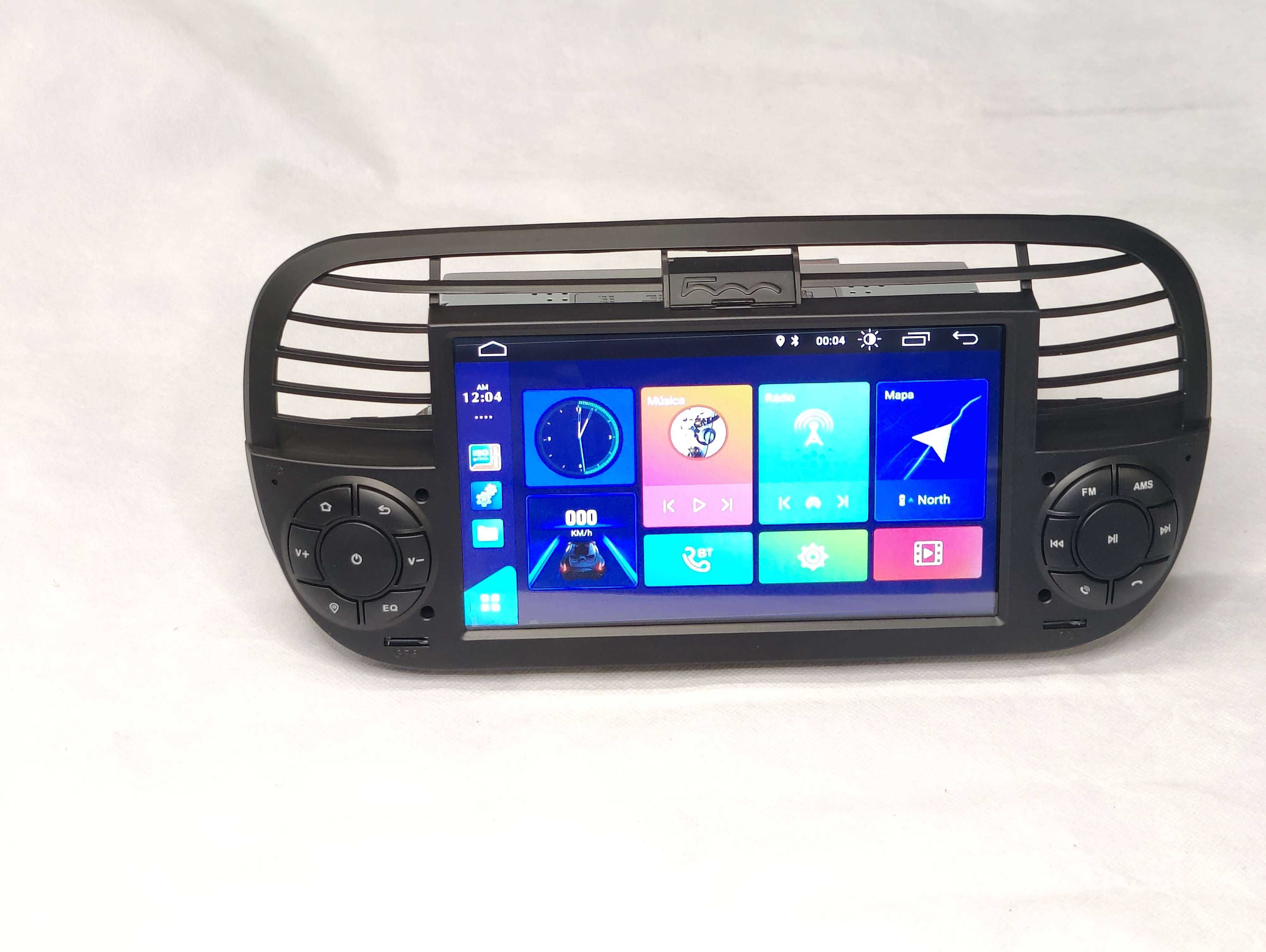 Radio 2 DIN Android 10 Fiat 500 Preto - GPS WIFI CarPlay - Novo