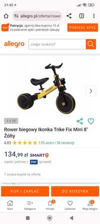 Rower biegowy Ikonka Trike Fix Mini 8" Żółty.        Posiadam 2 sztuki