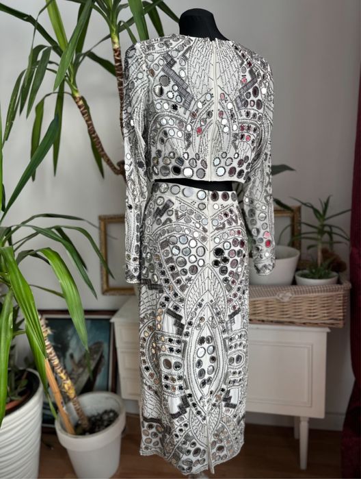 Asos luxe cekinowa sukienka midi midaxi bluzka spodnica set L 40 xl 42