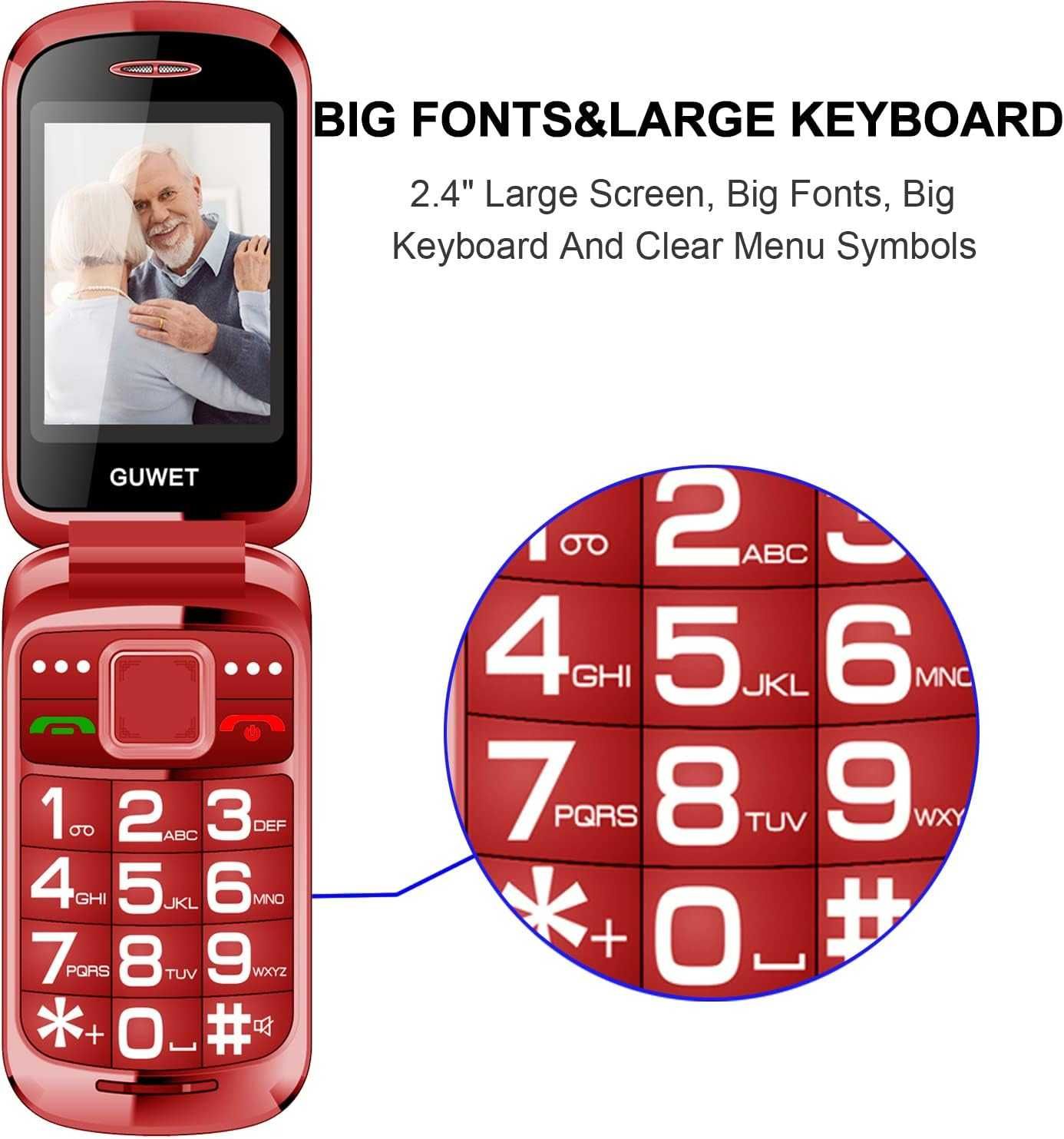 Telefon komórkowy dla seniorów bez umowy, z klapką GSM, przycisk SOS