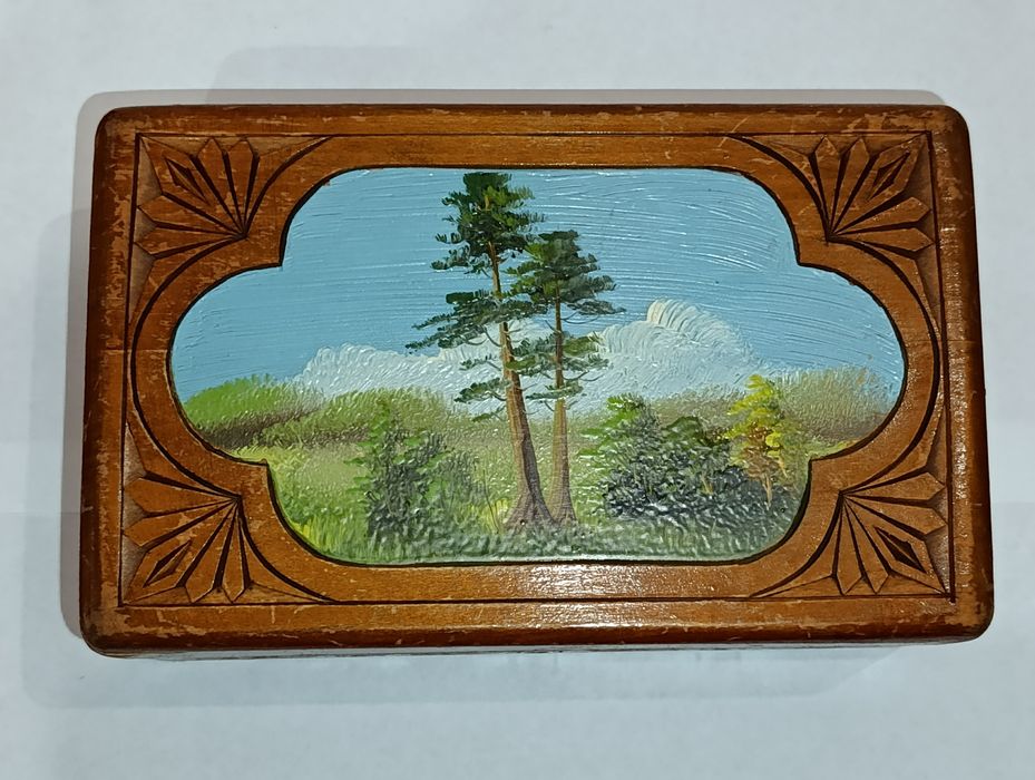 Шкатулка СССР-картина маслом 1950-е года. Дерево.