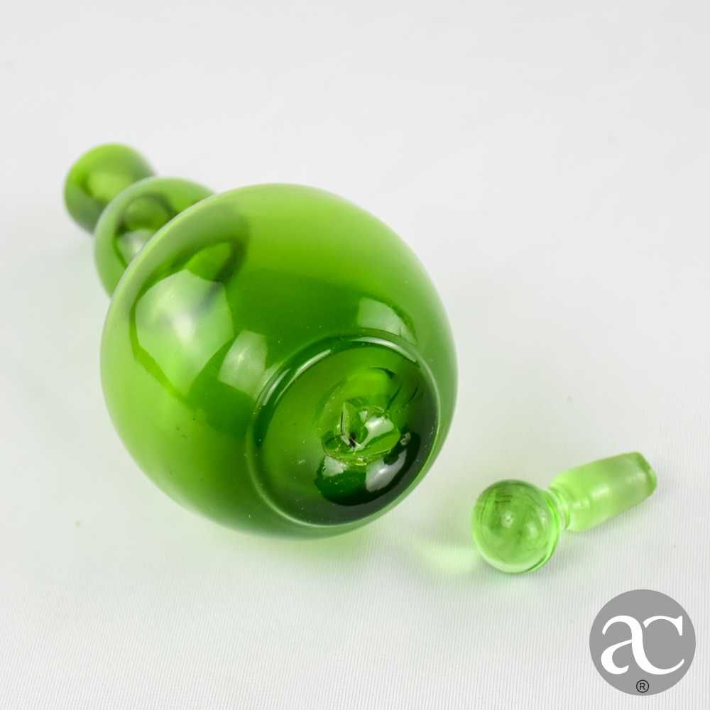Frasco com rolha vidro soprado forma de cabaça em cor verde, séc. XIX