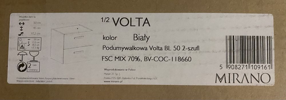 Szafka łazienkowa zlew ceramiczny Mirano 46 cm